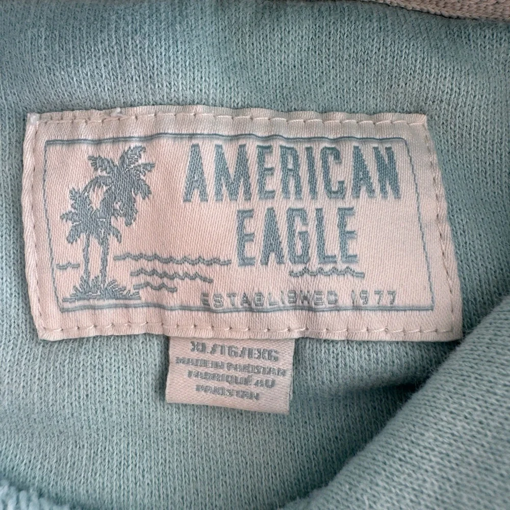 Vtg American Eagle Bonfire Hoodie M Seafoam Palm Tree‎ Graphic Y2K Pullover